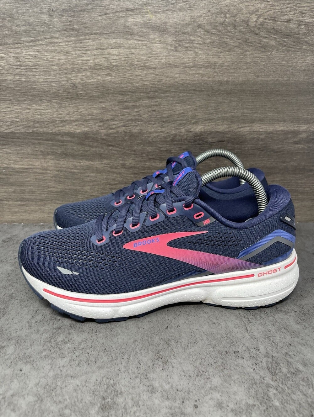 Brooks Ghost 15 Navy Pink Blue Size 8.5 Womens Running Walking Shoes